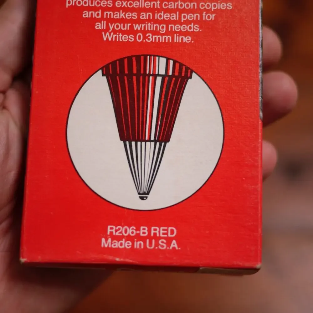 Box of 12 Vtg NEW Deadstock PENTEL Red SUPER-BALL Extra Fine Point Pen R206-B